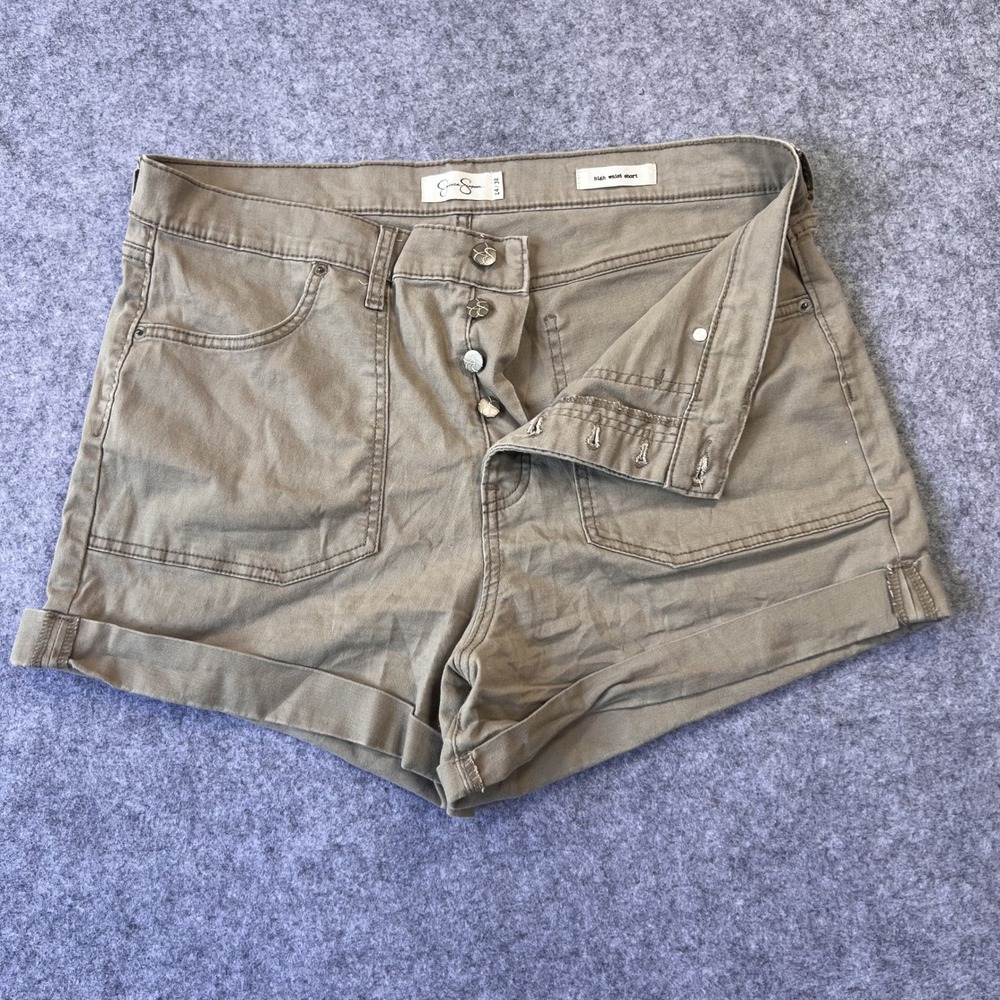 Jessica Simpson High Waist Short 14/32 Khaki Olive Button Fly Cotton